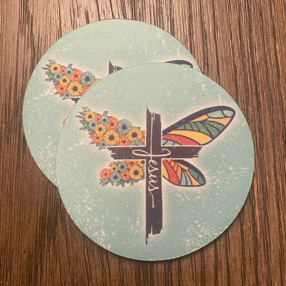 Set of 2 | Jesus Butterfly Cross Coasters | Mix & Match With Our Other Designs